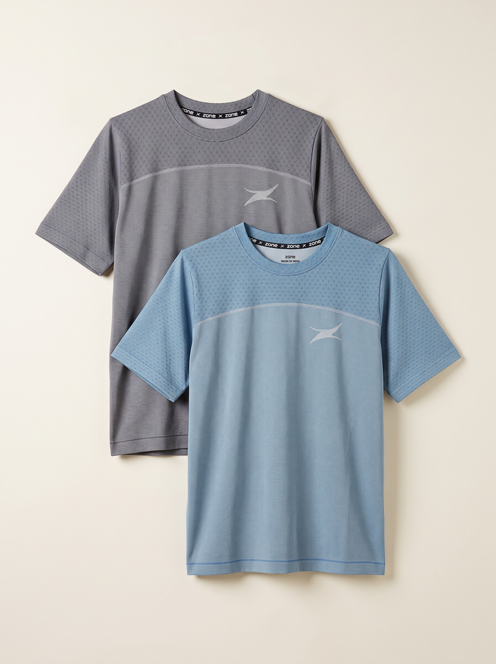 Aero Vibe Seamless Activewear T-shirt (BLUE/GREY) PACK OF 2