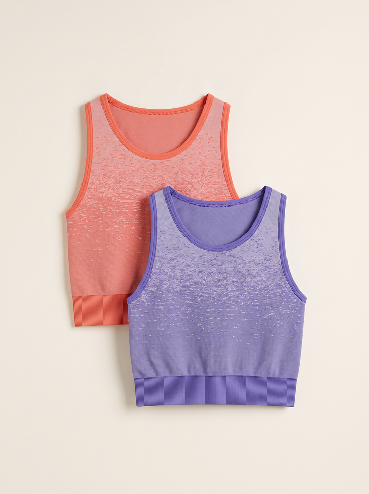 Girls Nova Seamless Sports Bra (BLUE IRIS/FLAME ORANGE) PACK OF 2