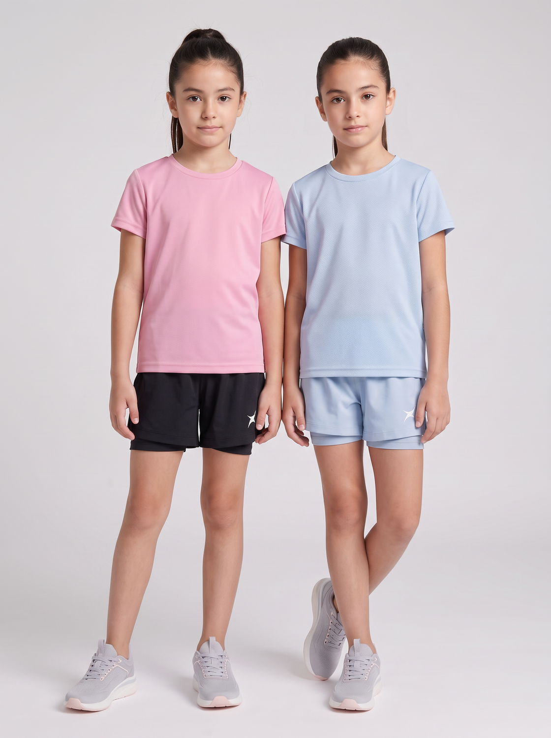 Girls Active X Shorts (CARBON BLACK/SKY BLUE)