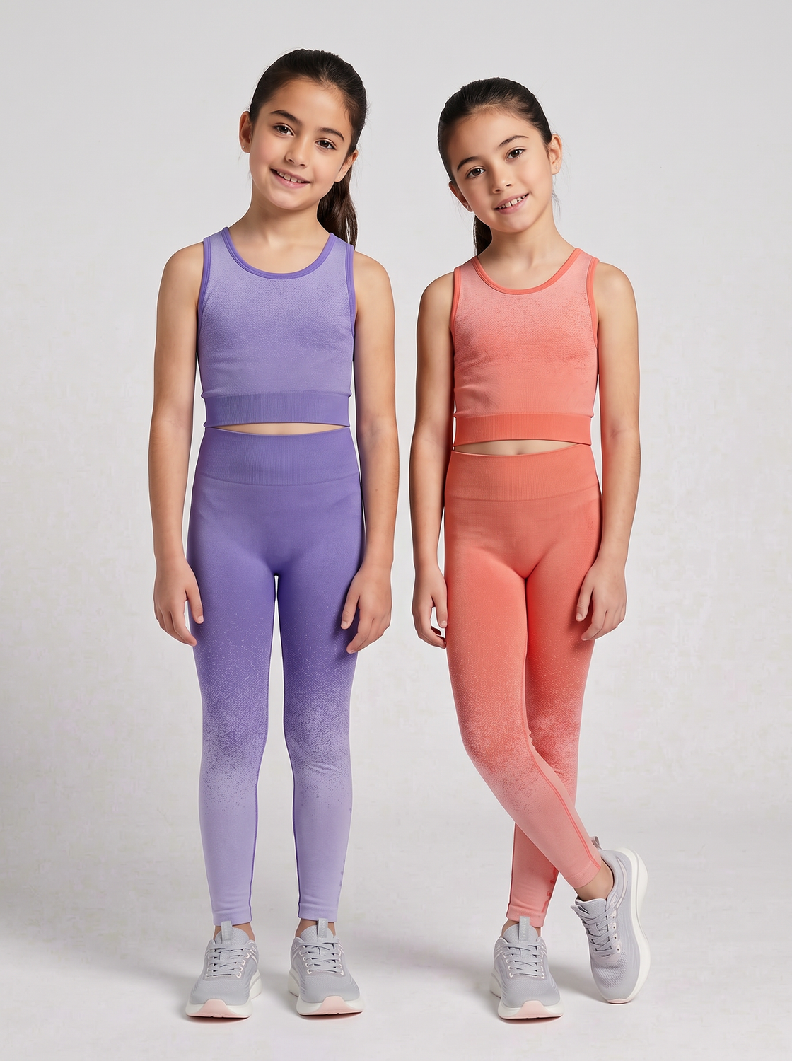Girls Powerflex Seamless Leggings (BLUE IRIS/FLAME ORANGE) PACK OF 2