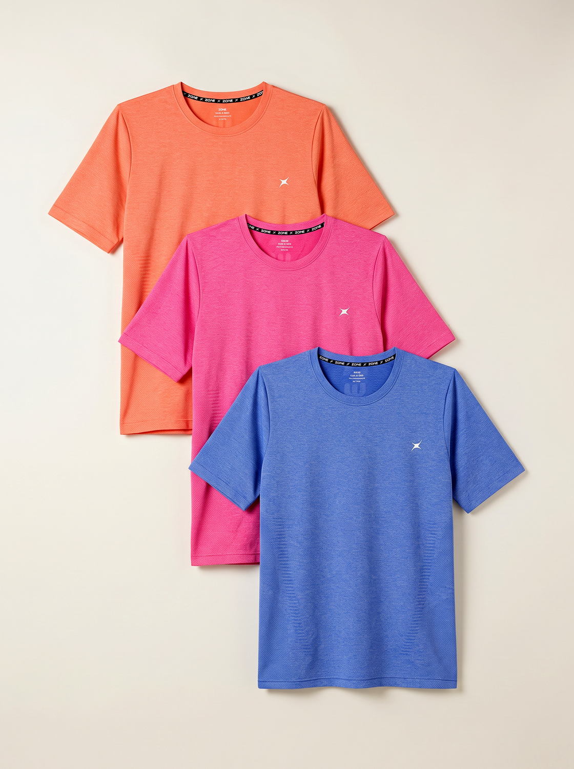 Runlite Seamless Activewear T-shirt (TWILIGHT BLUE/ORANGE/PINK) PACK OF 3