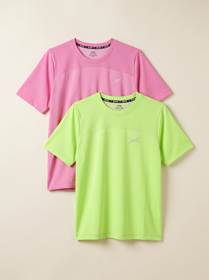 Aero Vibe Seamless Activewear T-shirt (MAGENTA PINK/NEON) PACK OF 2