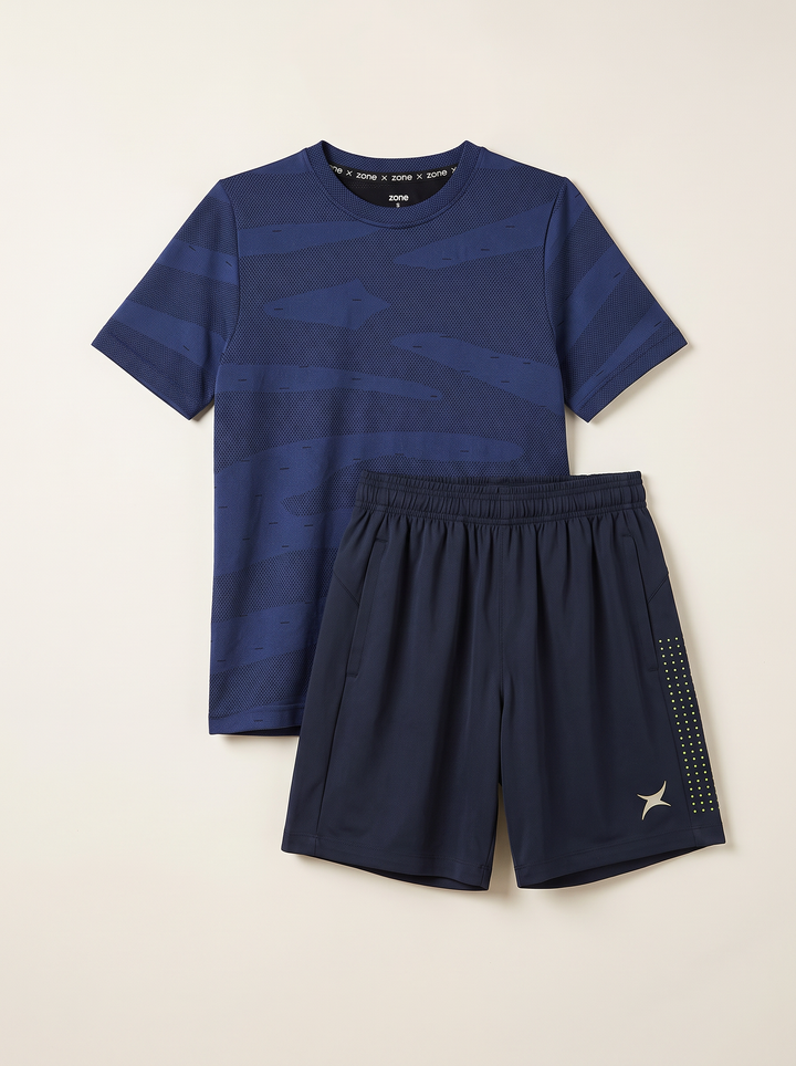 Lunalayer Seamless Activewear T-shirt (Blue)/URBANX SHORTS GREY