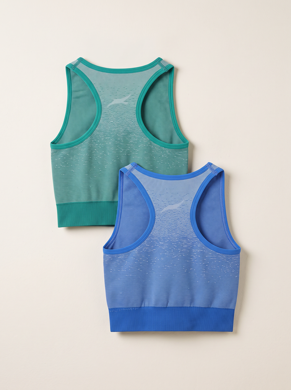 Girls Nova Seamless Sports Bra (INDIGO BLUE/GREEN LAKE) PACK OF 2