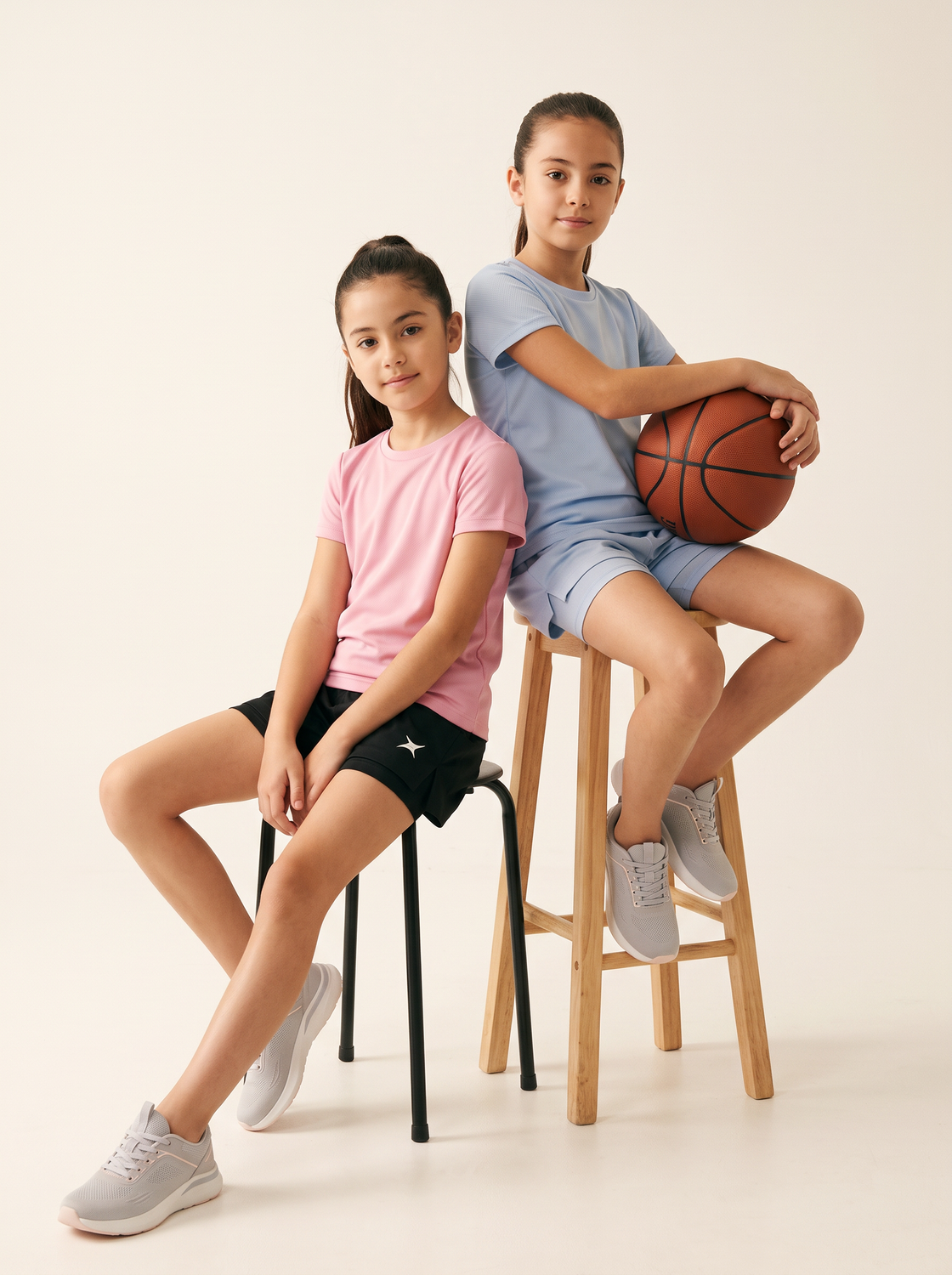 Girls Active X Shorts (CARBON BLACK/SKY BLUE)