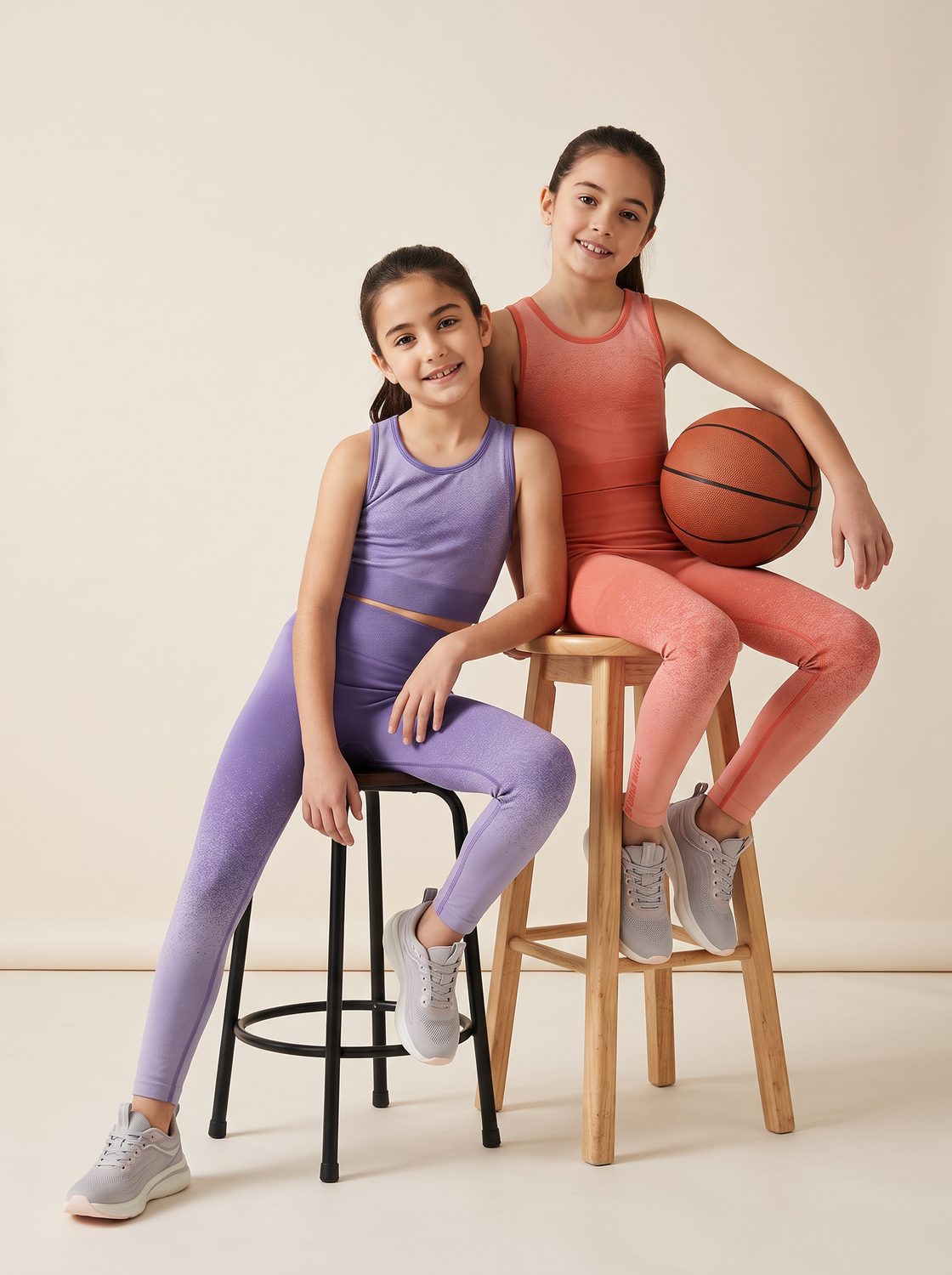 Girls Powerflex Seamless Leggings (BLUE IRIS/FLAME ORANGE) PACK OF 2