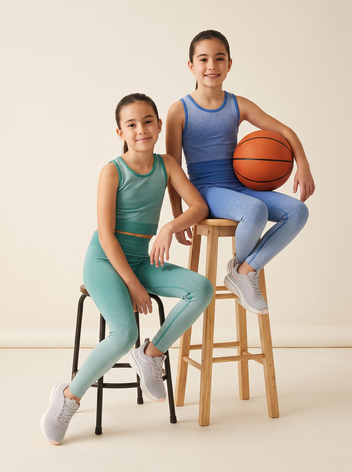 Girls Powerflex Seamless Leggings (INDIGO BLUE/GREEN LAKE) PACK OF 2