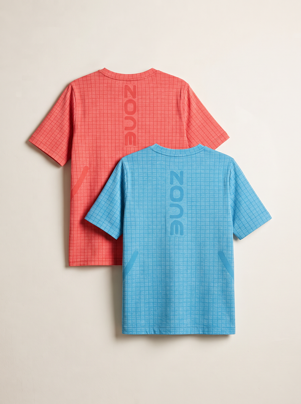 Lunafit Seamless Activewear T-shirt (TILE BLUE/ORANGE) PACK OF 2