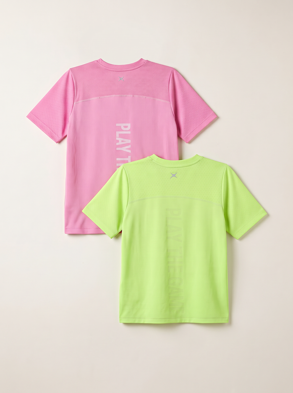 Aero Vibe Seamless Activewear T-shirt (MAGENTA PINK/NEON) PACK OF 2