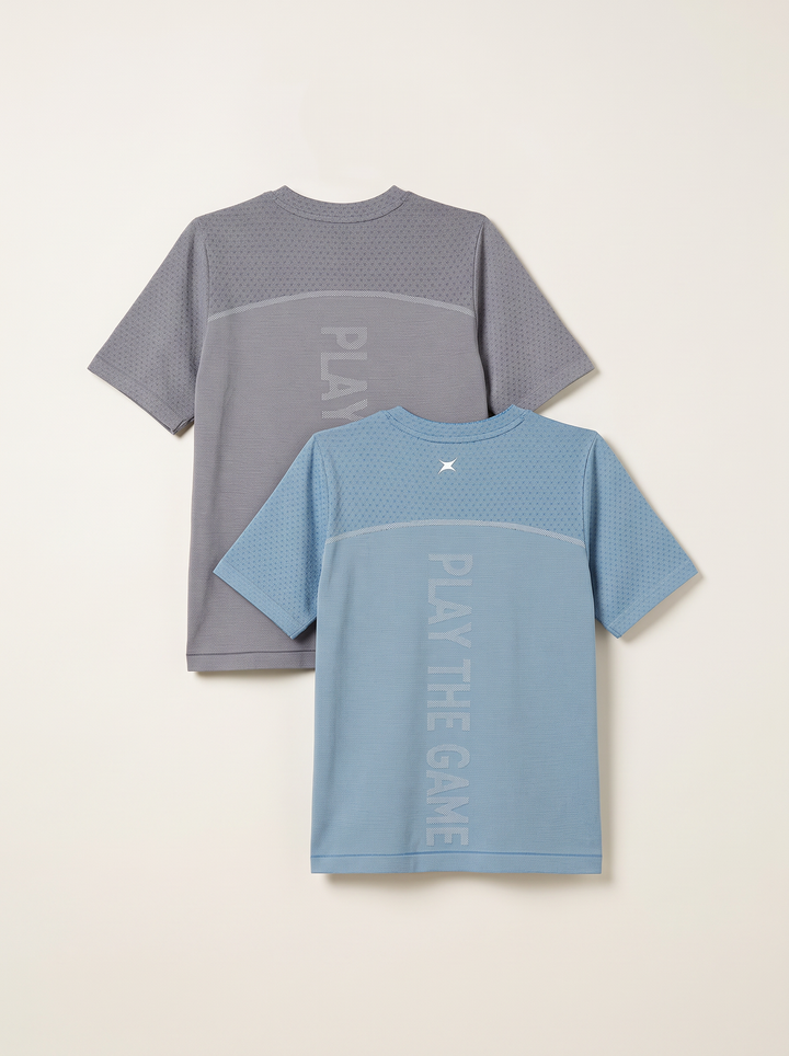 Aero Vibe Seamless Activewear T-shirt (BLUE/GREY) PACK OF 2