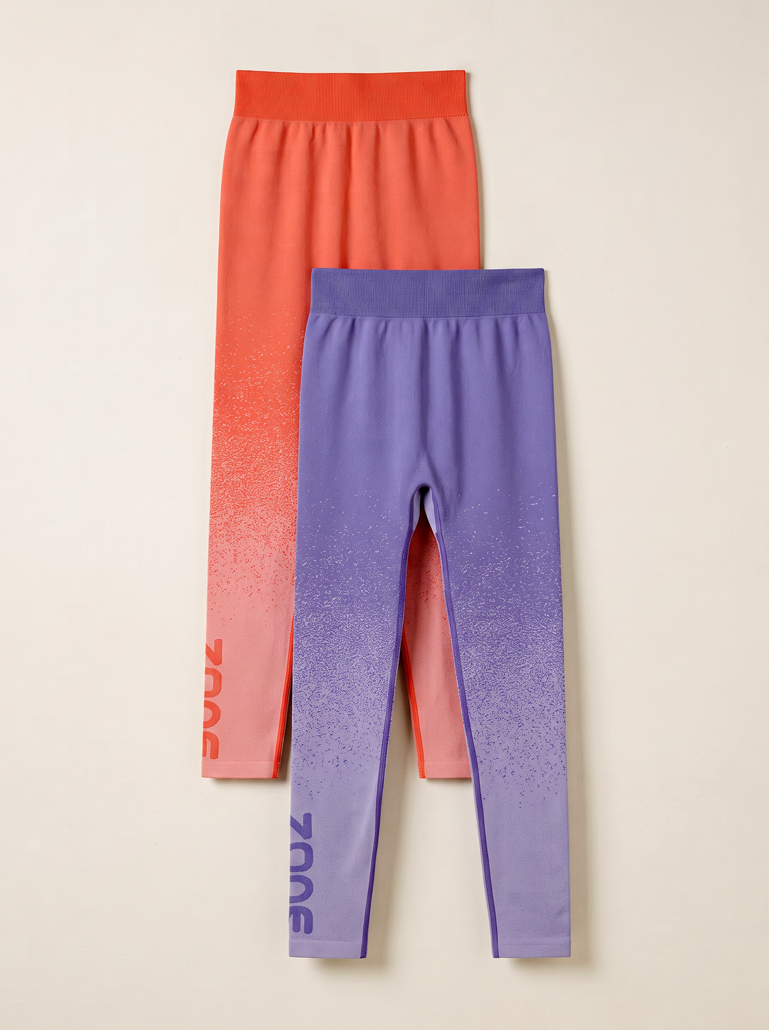 Girls Powerflex Seamless Leggings (BLUE IRIS/FLAME ORANGE) PACK OF 2
