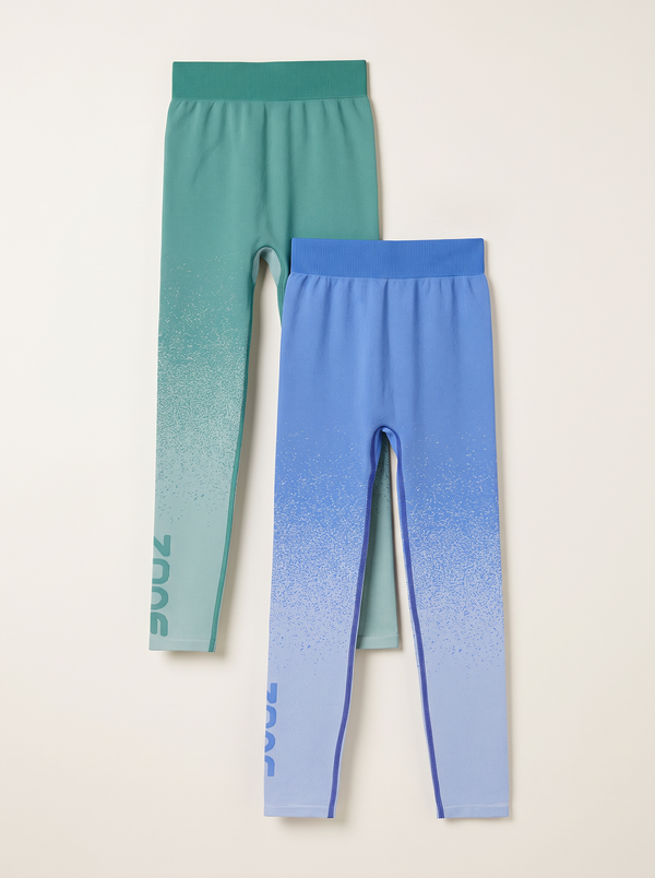 Girls Powerflex Seamless Leggings (INDIGO BLUE/GREEN LAKE) PACK OF 2