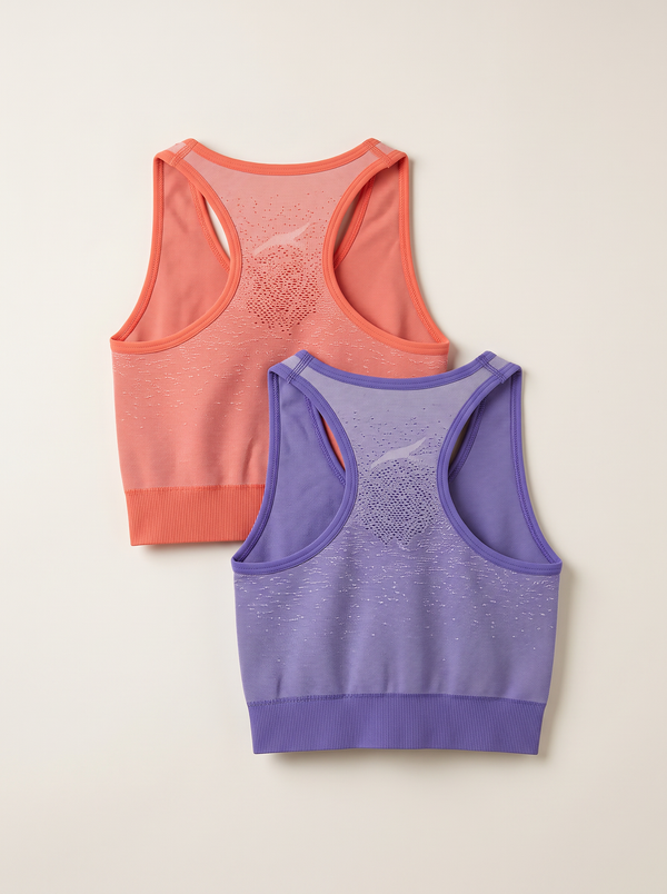 Girls Nova Seamless Sports Bra (BLUE IRIS/FLAME ORANGE) PACK OF 2
