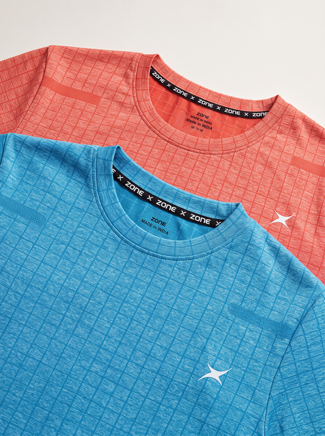 Lunafit Seamless Activewear T-shirt (TILE BLUE/ORANGE) PACK OF 2