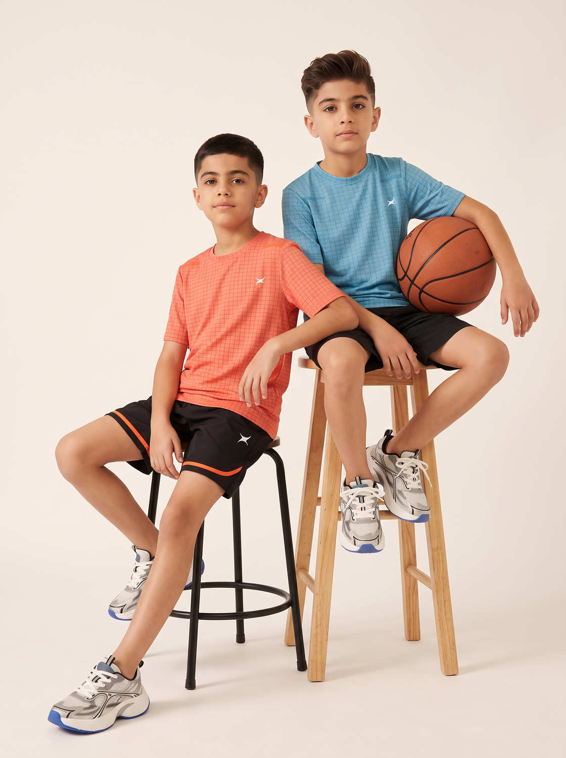 Lunafit Seamless Activewear T-shirt (TILE BLUE/ORANGE) PACK OF 2